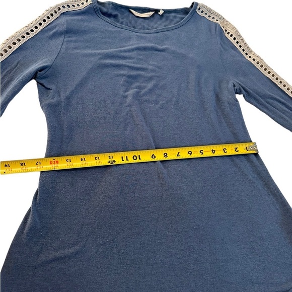 Soft Surroundings Cassidie Ribbed Tunic Top Blue Cream Eyelet Lace trim … - Picture 13 of 17